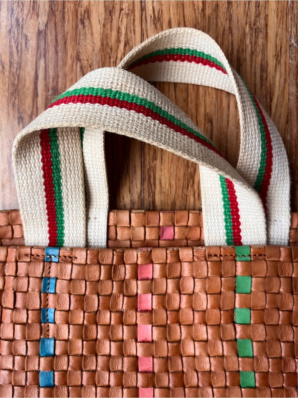 Clare V Woven Bateau Tote Natural with Pink, Blue, Green Accents - Picture 5 of 16